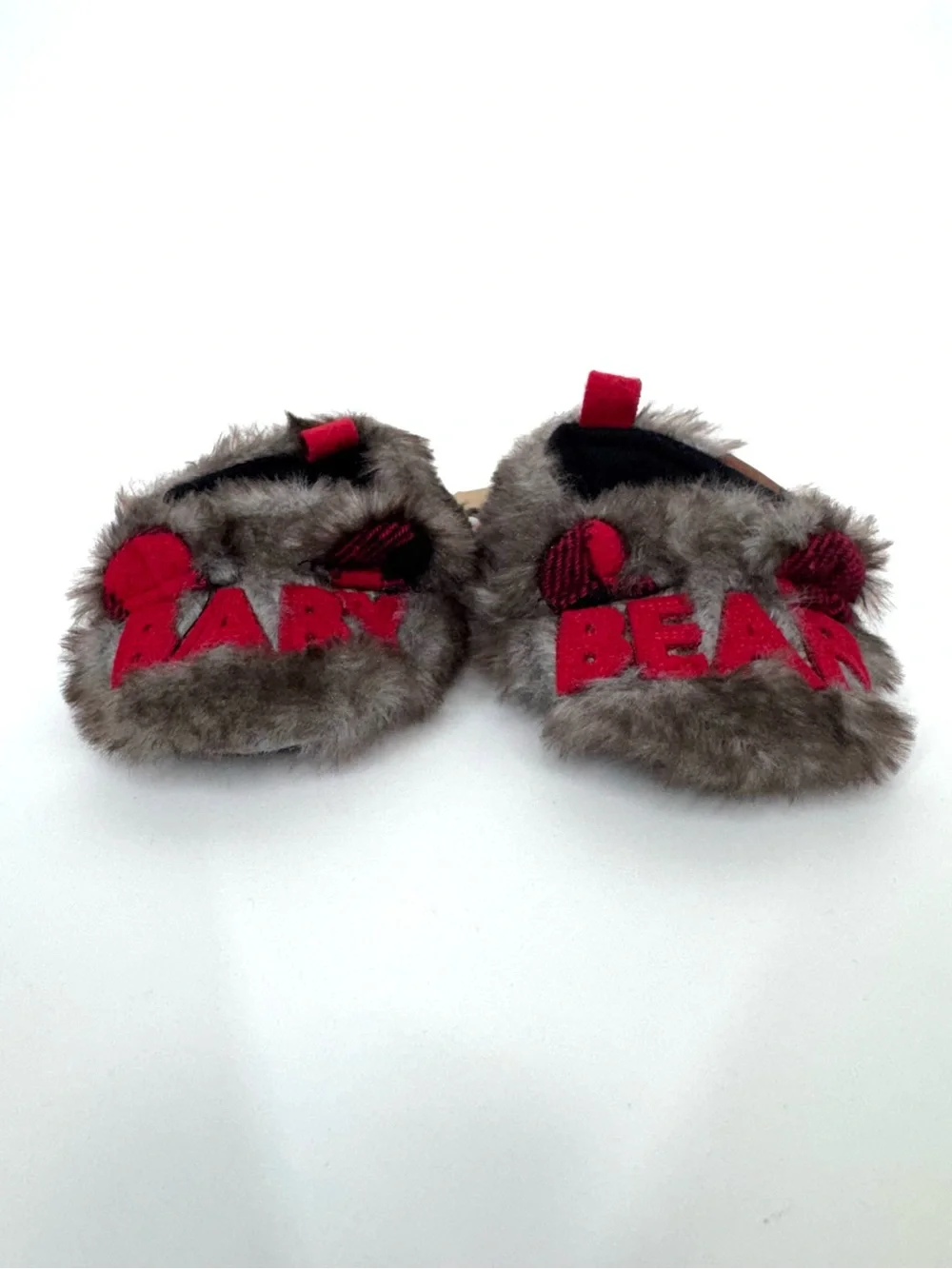 Dearfoams Baby Bear Slippers Red Plaid & Brown Frost Faux Fur New Size 6-9 Mo